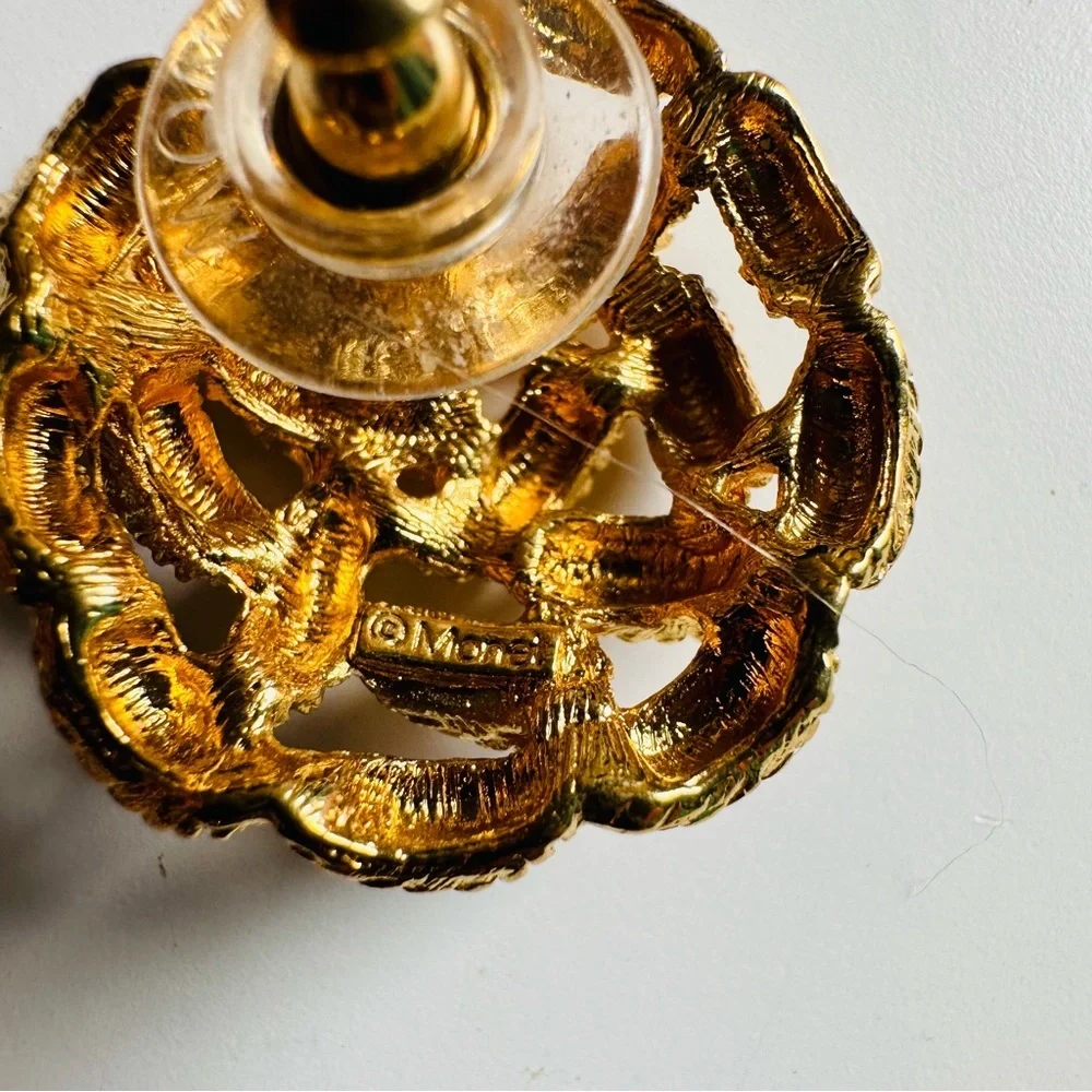 Vintage Monet Golden Weaved Pierced Earrings
